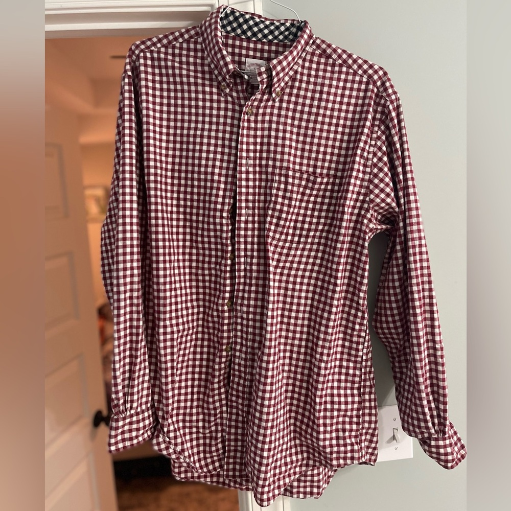 Brooks Brothers Large Maroon Gingham Original Polo Shirt